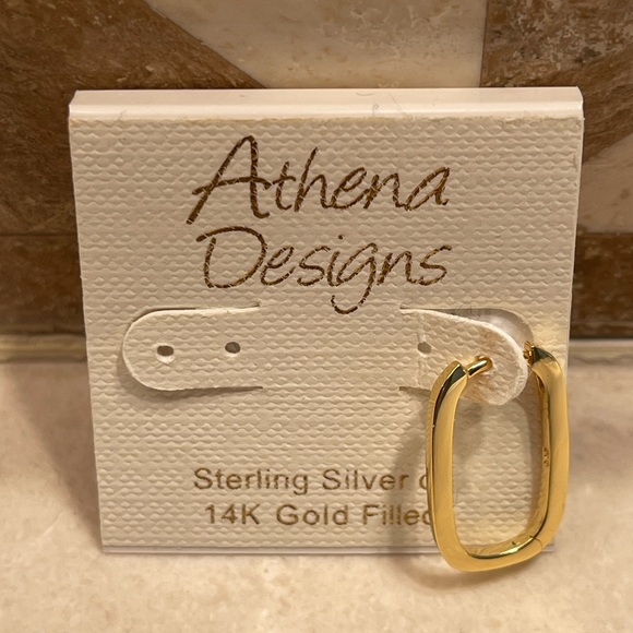 Athena Designs Single Earring Gold/925 Sterling Silver Rectangle Huggie Hoop - Picture 1 of 6